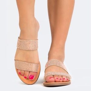 Soda Rhinestone Slide Sandal in the color Penny